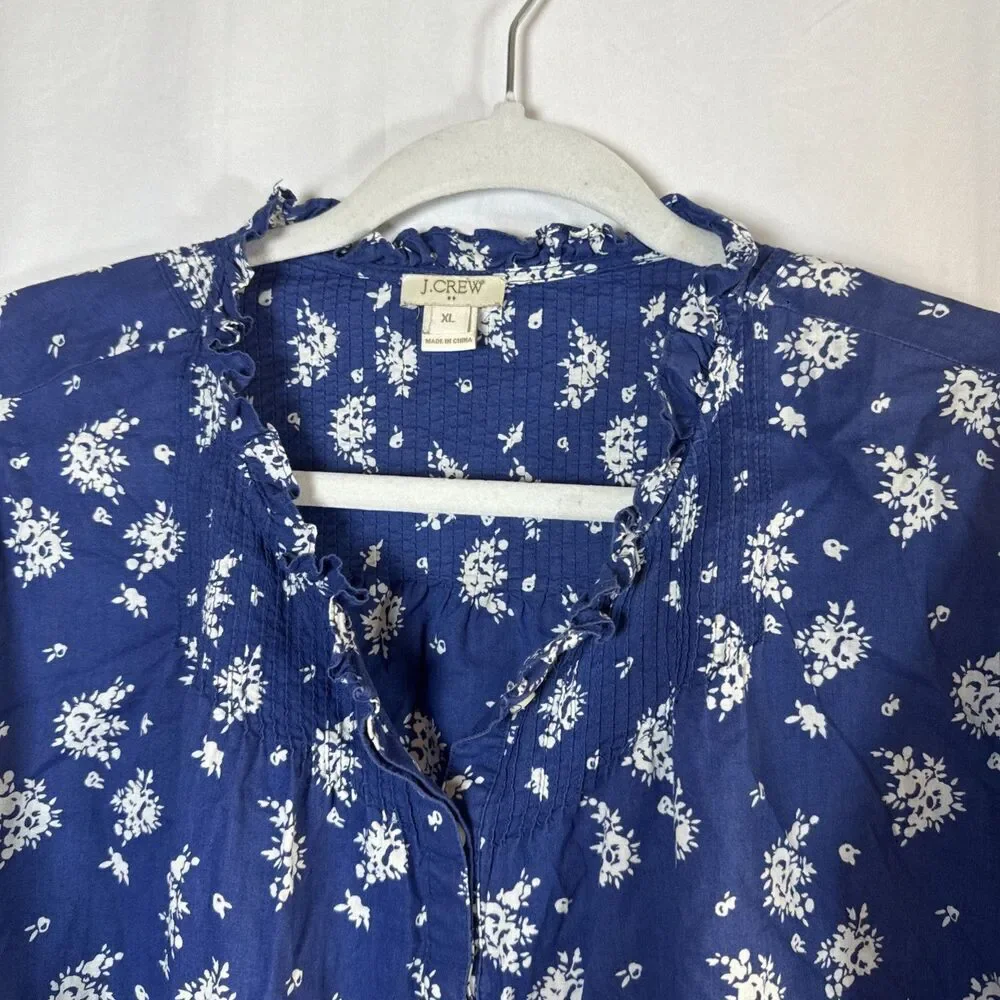 J. Crew Blue Floral Blouse Size XL Preowned - Picture 6 of 15
